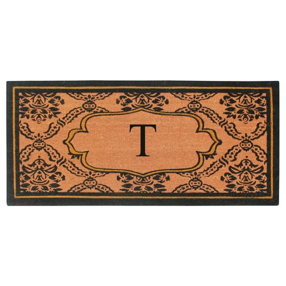 A1HC Natural Coir and PVC Monogrammed Floral Design Door Mat, 30" x 60", Anti-Shed Treated Durable Heavy Duty Front Door Mat for Outdoor Entrance