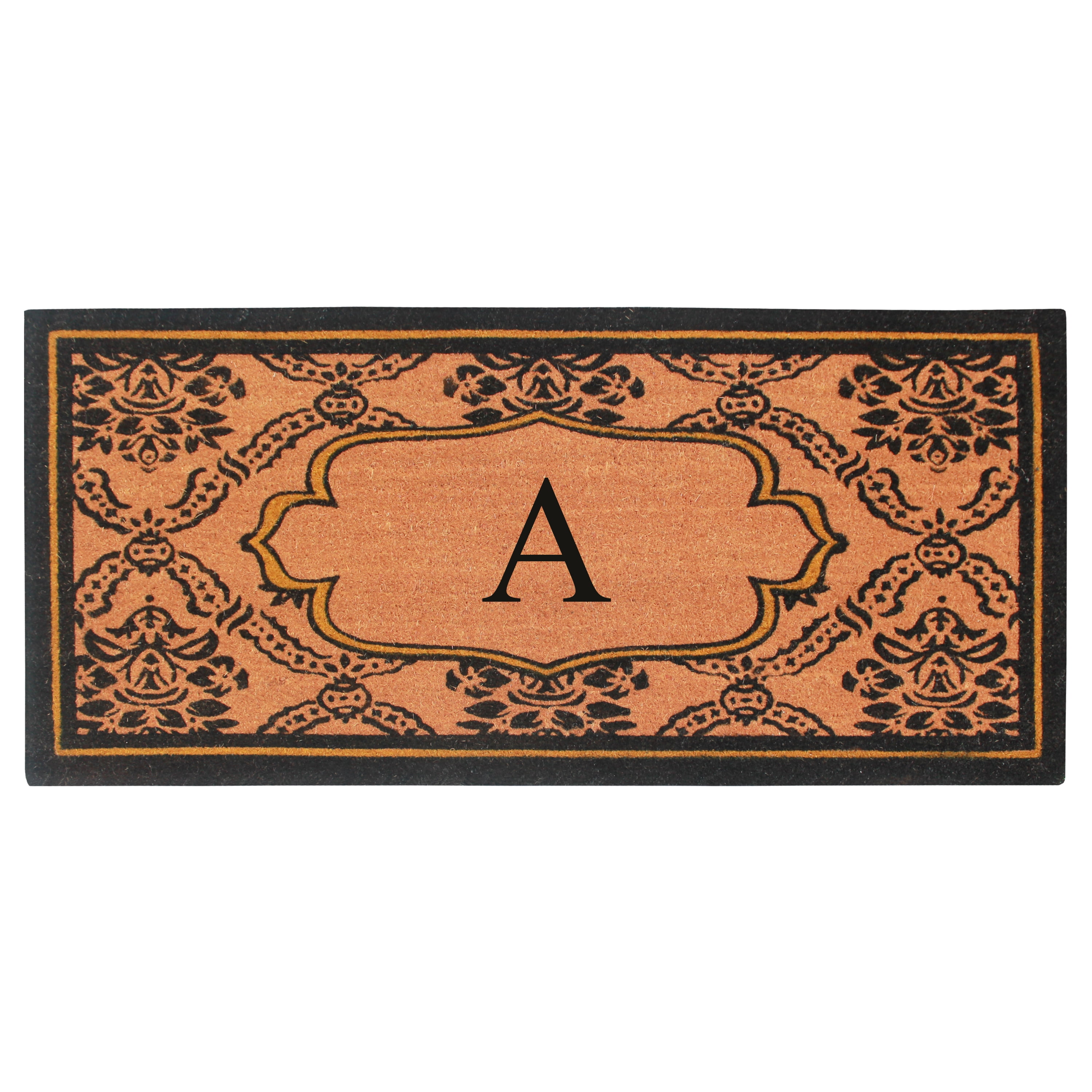 A1HC Natural Coir and PVC Monogrammed Floral Design Door Mat, 30" x 60", Anti-Shed Treated Durable Heavy Duty Front Door Mat for Outdoor Entrance