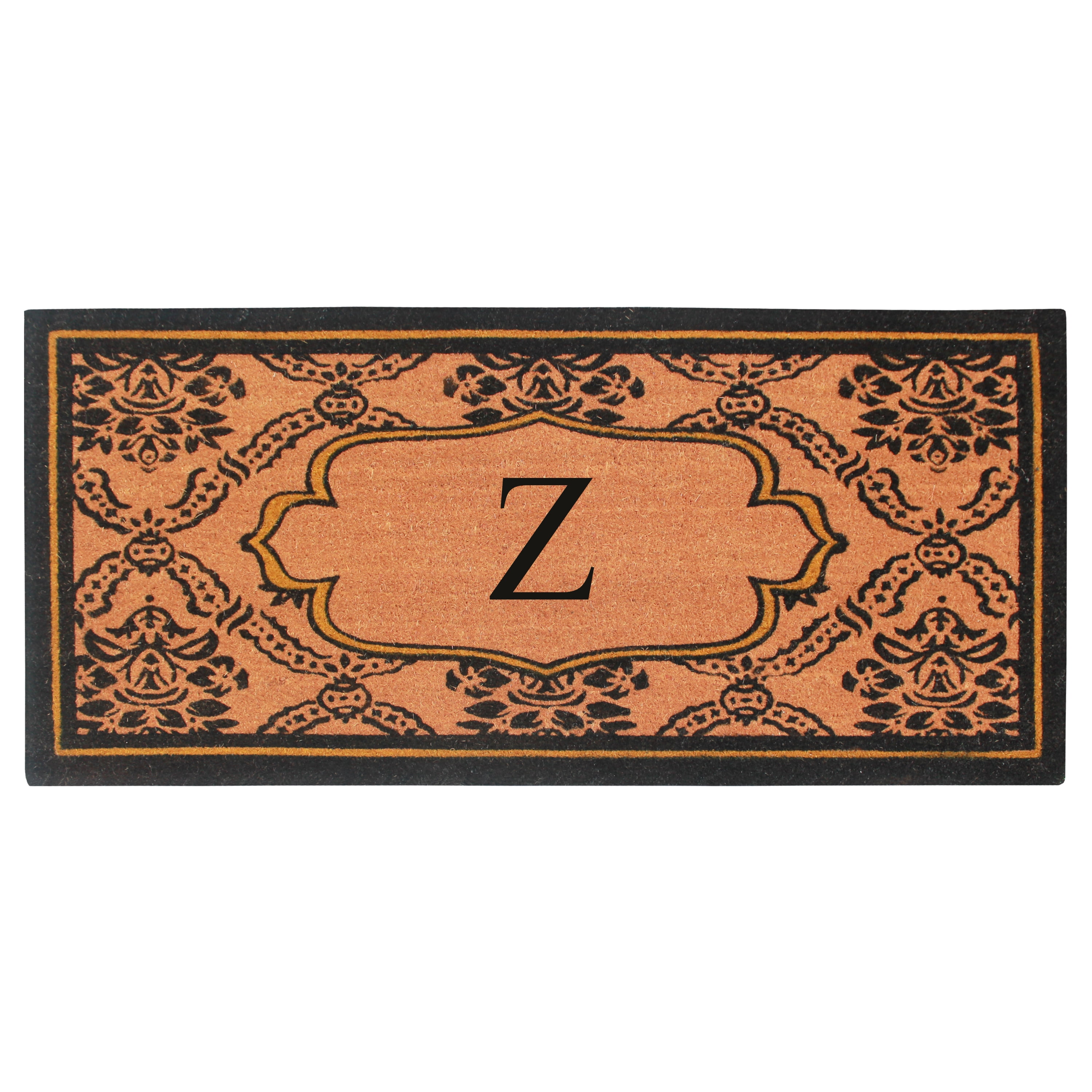 A1HC Natural Coir and PVC Monogrammed Floral Design Door Mat, 30" x 60", Anti-Shed Treated Durable Heavy Duty Front Door Mat for Outdoor Entrance