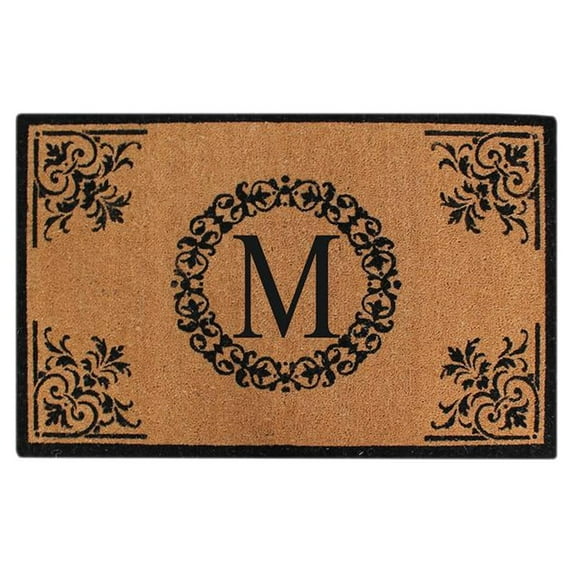 A1HC First Impression Brown/Black Vinyl/Coir 30-inch x 48-inch Floral Monogrammed Double Doormat