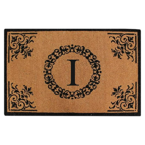 A1HC First Impression Brown/Black Vinyl/Coir 30-inch x 48-inch Floral Monogrammed Double Doormat