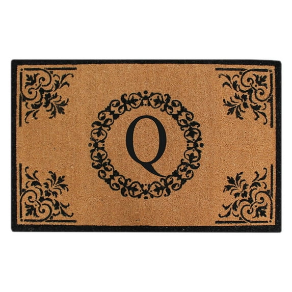 A1HC First Impression Brown/Black Vinyl/Coir 30-inch x 48-inch Floral Monogrammed Double Doormat
