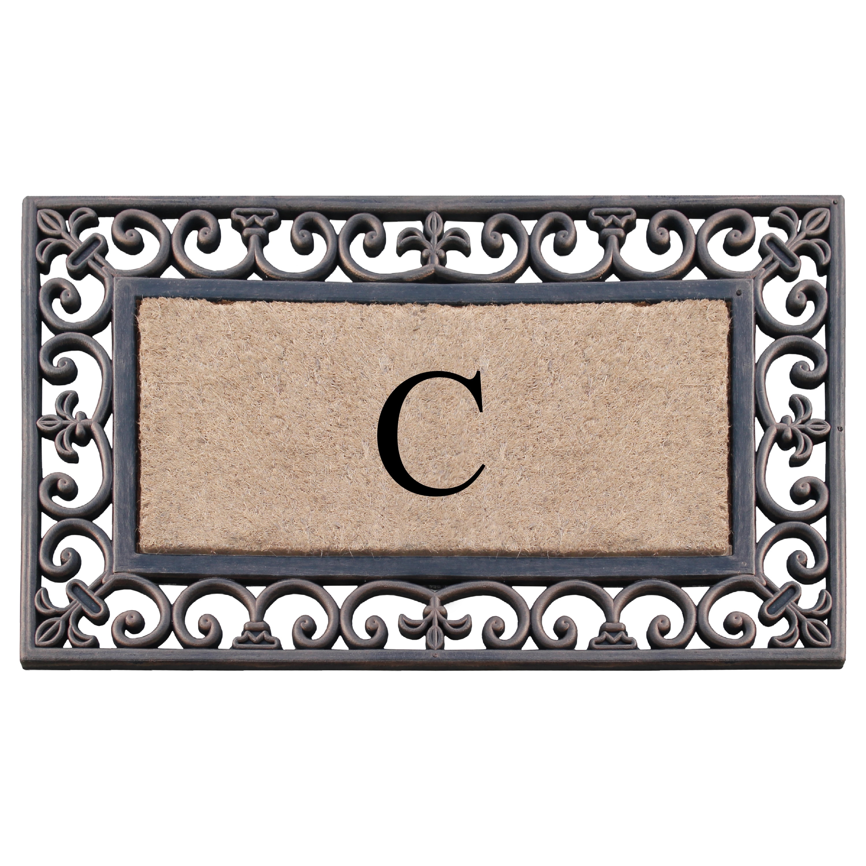A1HC First Impression Classic Paisley Border Bronze 18 in. x 30 in. Rubber and Coir Monogrammed C Door Mat