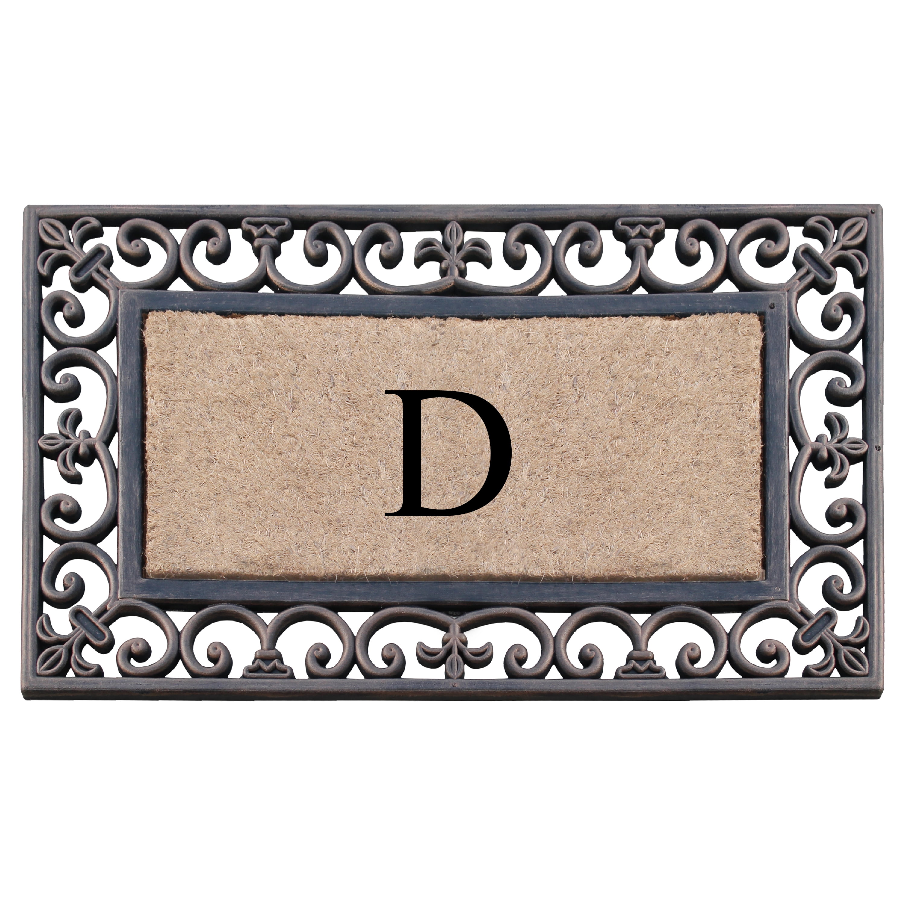 A1HC First Impression Classic Paisley Border Bronze 18 in. x 30 in. Rubber and Coir Monogrammed D Door Mat