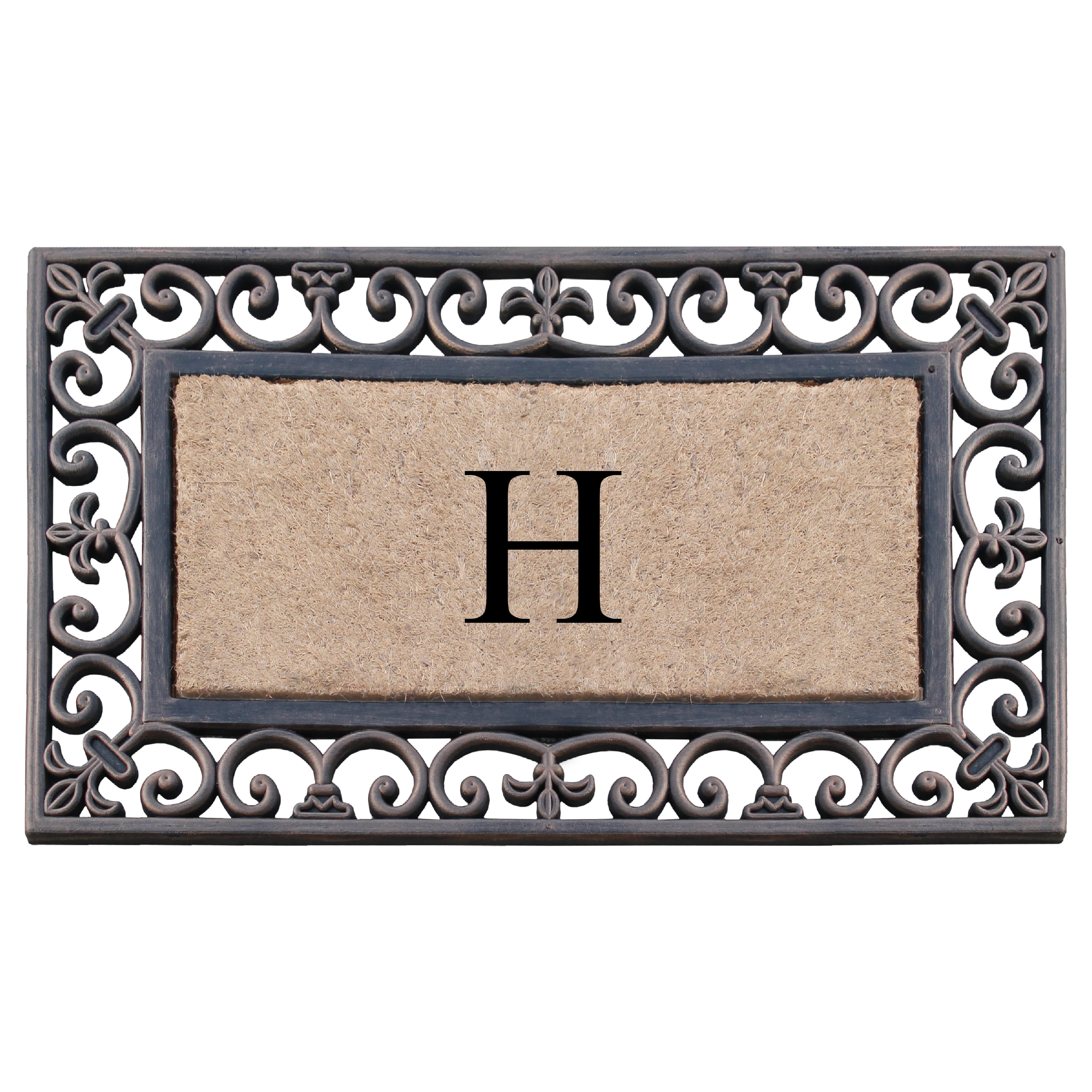 A1HC First Impression Classic Paisley Border Bronze 18 in. x 30 in. Rubber and Coir Monogrammed H Door Mat