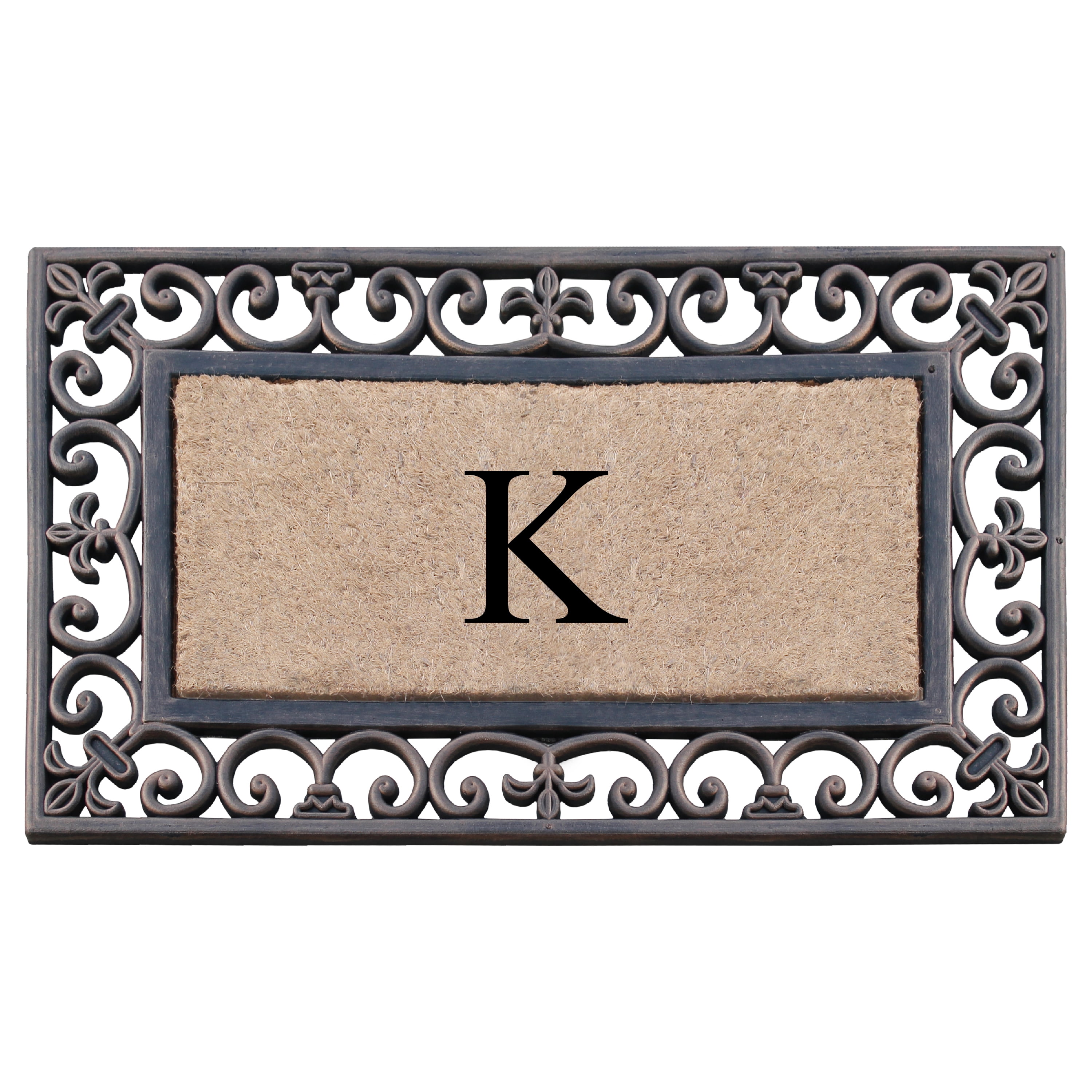 A1HC First Impression Classic Paisley Border Bronze 18 in. x 30 in. Rubber and Coir Monogrammed K Door Mat