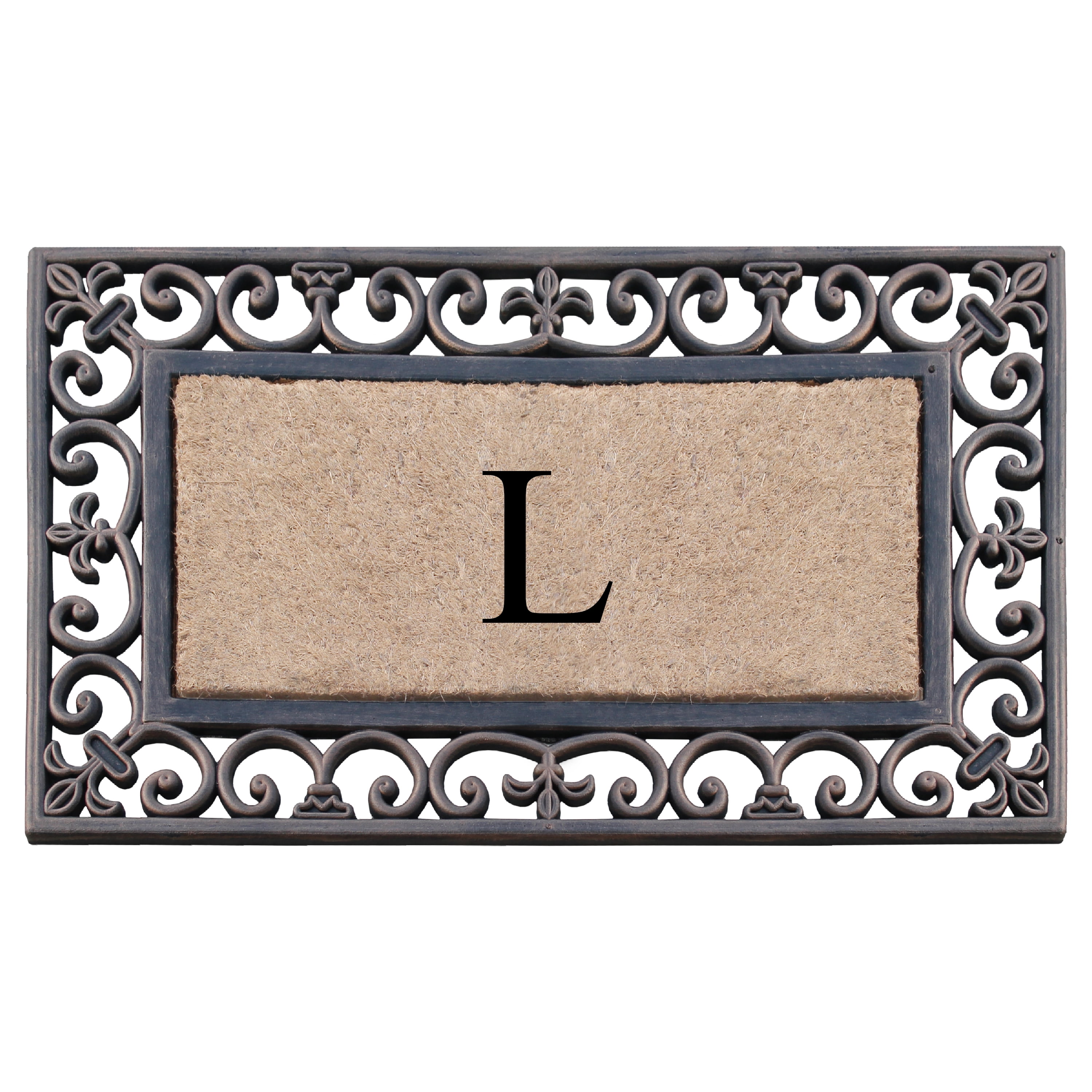 A1HC First Impression Classic Paisley Border Bronze 18 in. x 30 in. Rubber and Coir Monogrammed L Door Mat