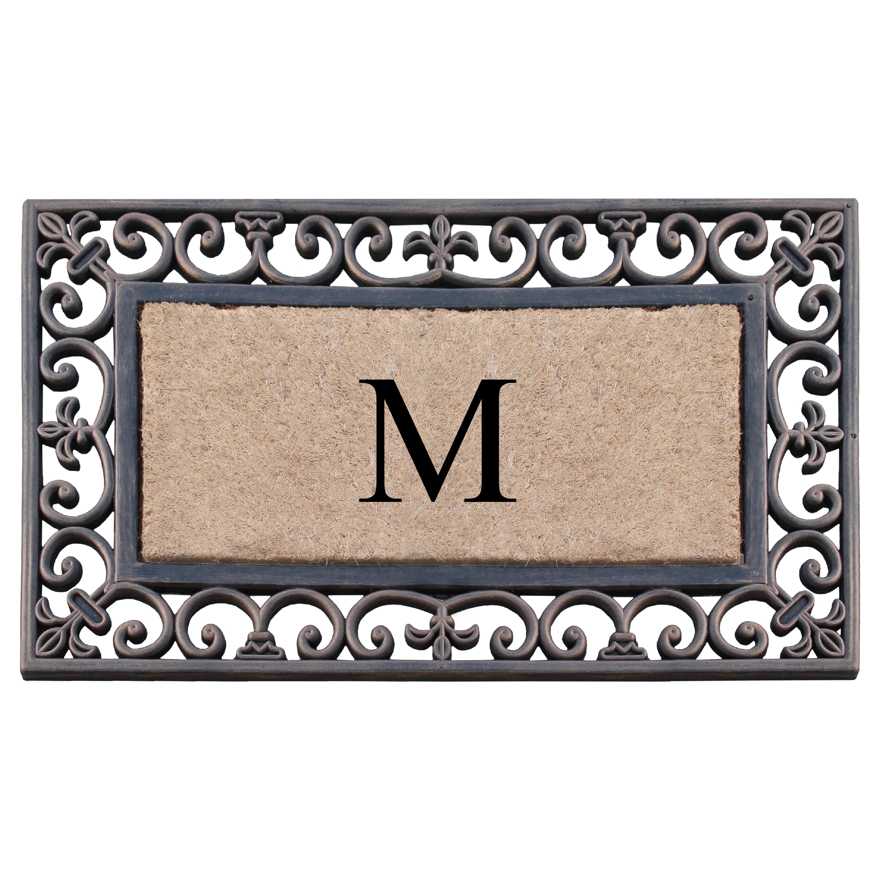 A1HC First Impression Classic Paisley Border Bronze 18 in. x 30 in. Rubber and Coir Monogrammed M Door Mat