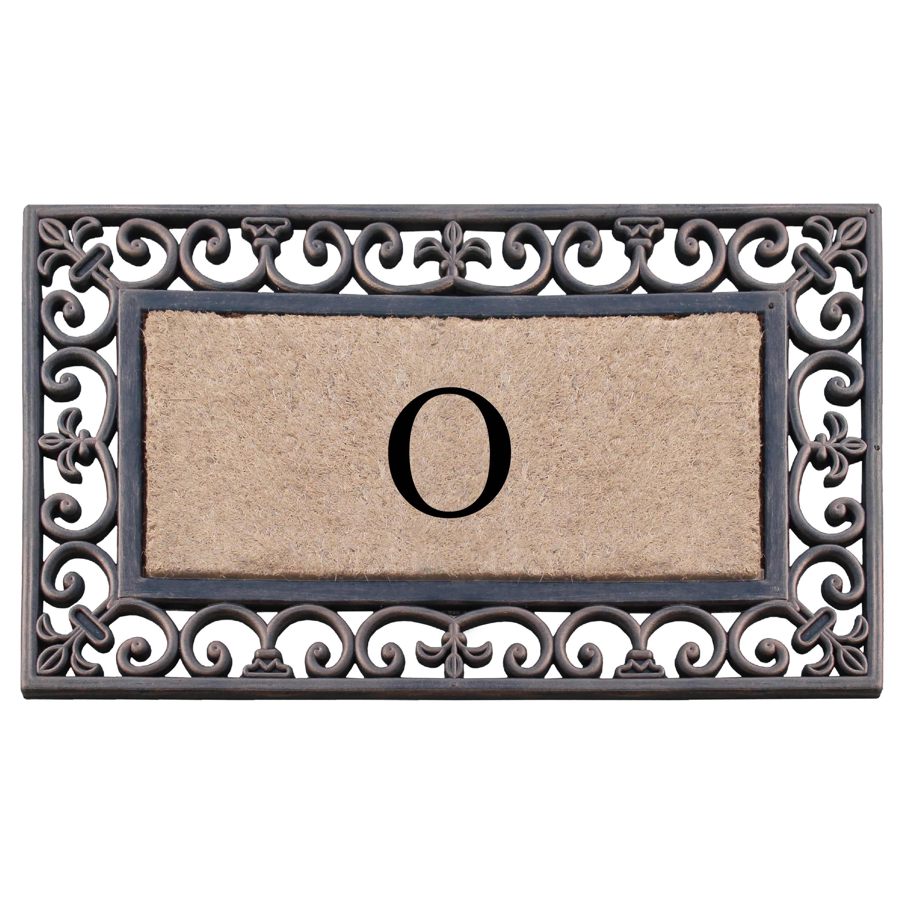A1HC First Impression Classic Paisley Border Bronze 18 in. x 30 in. Rubber and Coir Monogrammed O Door Mat