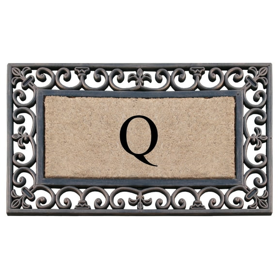 A1HC First Impression Classic Paisley Border Bronze 18 in. x 30 in. Rubber and Coir Monogrammed Q Door Mat