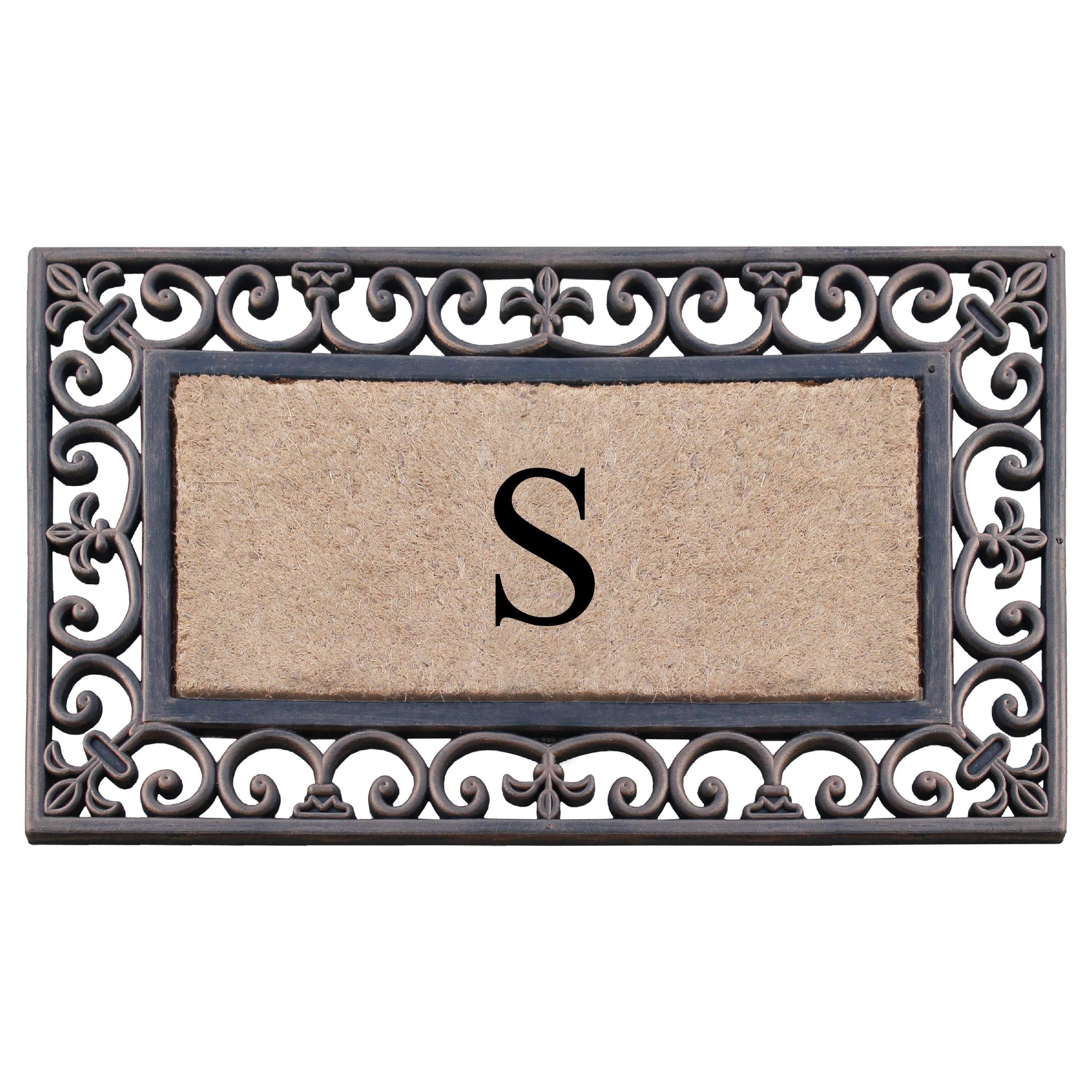 A1HC First Impression Classic Paisley Border Bronze 18 in. x 30 in. Rubber and Coir Monogrammed S Door Mat