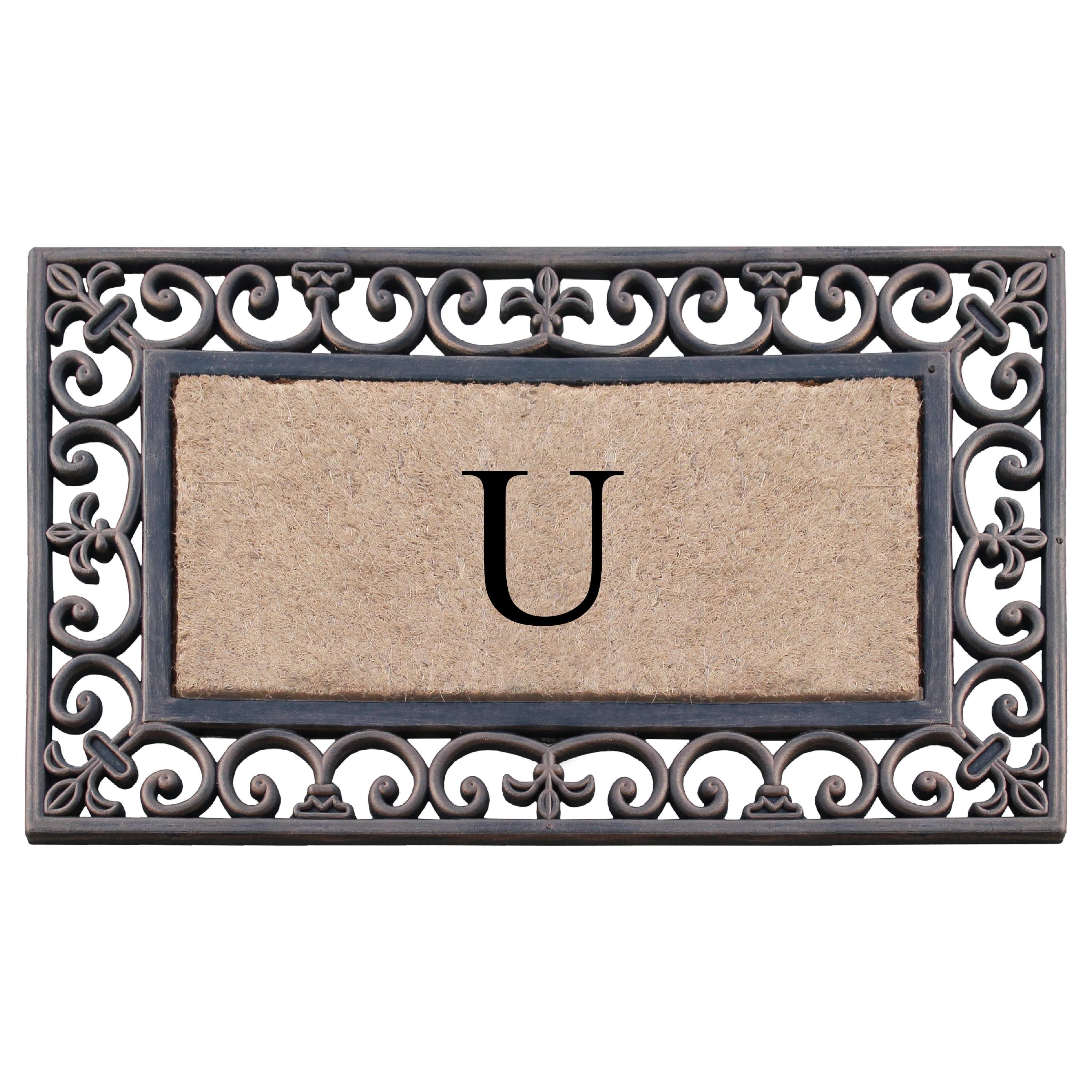 A1HC First Impression Classic Paisley Border Bronze 18 in. x 30 in. Rubber and Coir Monogrammed U Door Mat