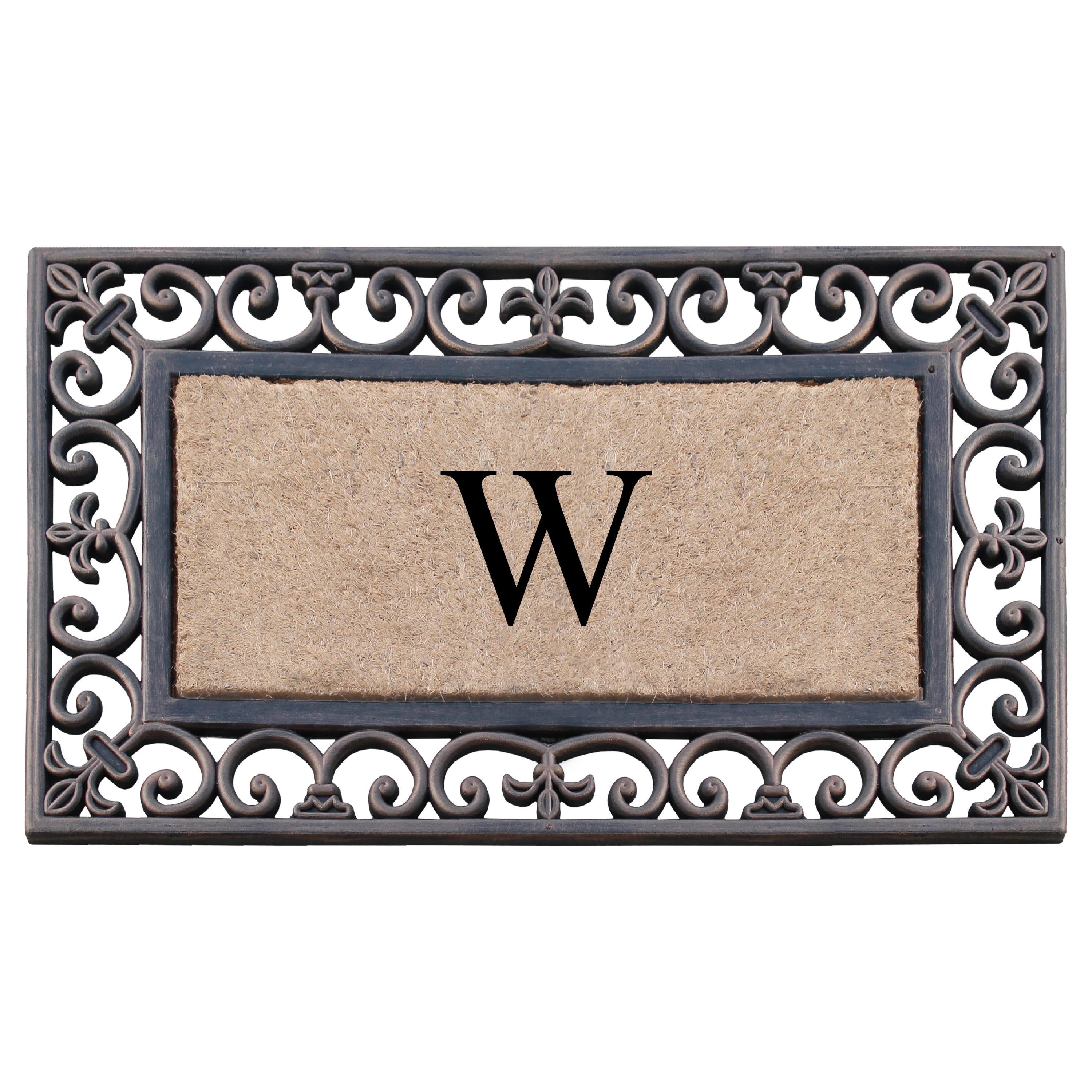 A1HC First Impression Classic Paisley Border Bronze 18 in. x 30 in. Rubber and Coir Monogrammed W Door Mat