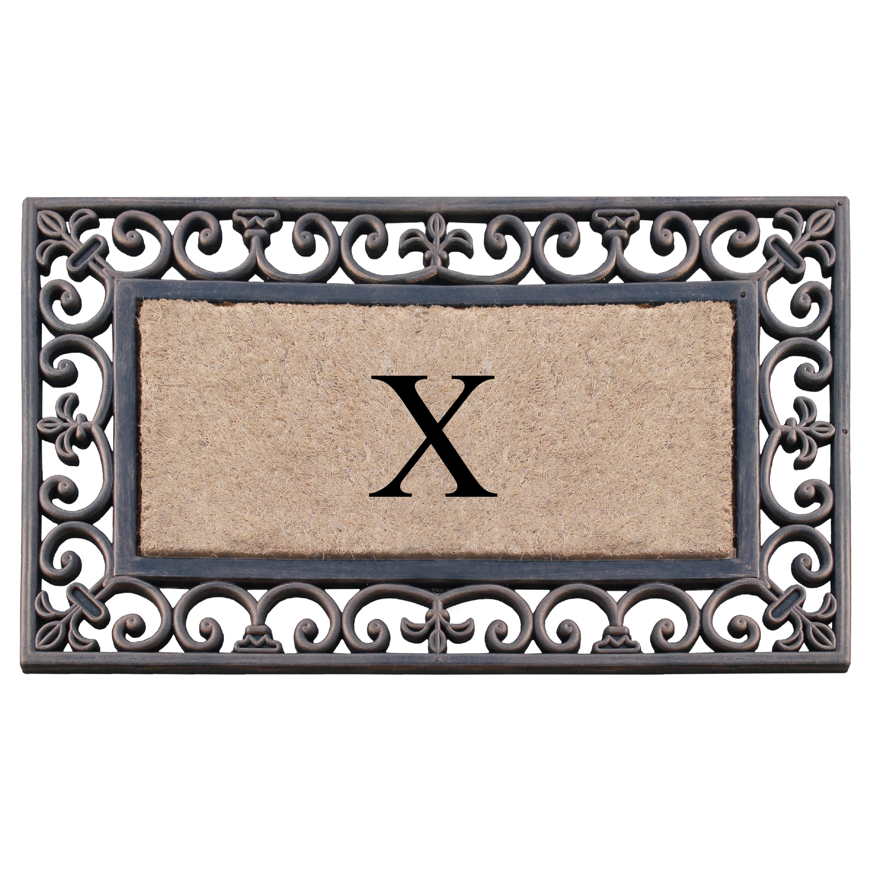 A1HC First Impression Classic Paisley Border Bronze 18 in. x 30 in. Rubber and Coir Monogrammed X Door Mat
