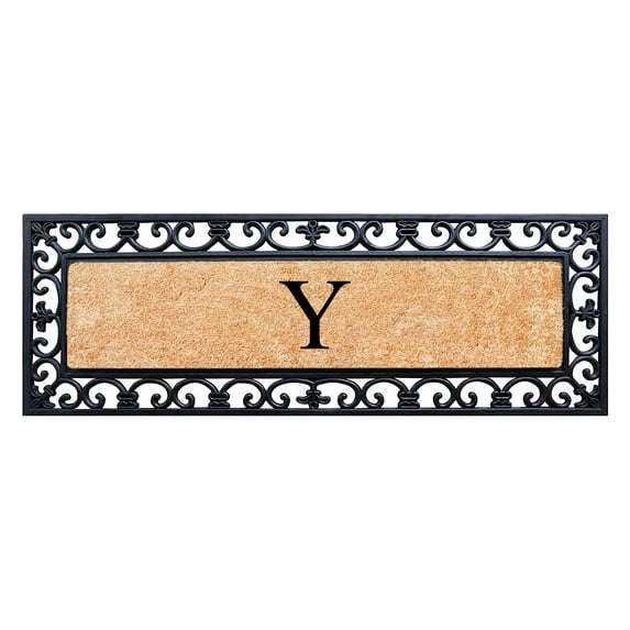 A1HC First Impression Exclusive Hand Crafted Myla Monogrammed Entry Doormat, Rubber Coir Mat Large Double Door Size - 18" x 48"