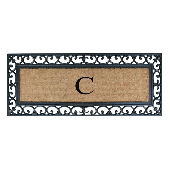A1HC First Impression Exclusive Hand Crafted Myla Monogrammed Entry Doormat, Rubber Coir Mat Large Double Door Size - 18" x 48"