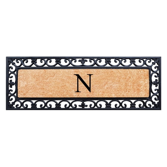 A1HC First Impression Exclusive Hand Crafted Myla Monogrammed Entry Doormat, Rubber Coir Mat Large Double Door Size - 18" x 48"