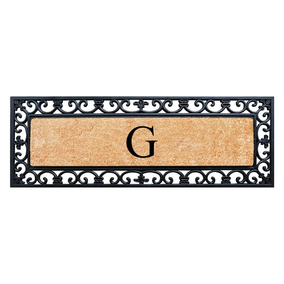 A1HC First Impression Exclusive Hand Crafted Myla Monogrammed Entry Doormat, Rubber Coir Mat Large Double Door Size - 18" x 48"