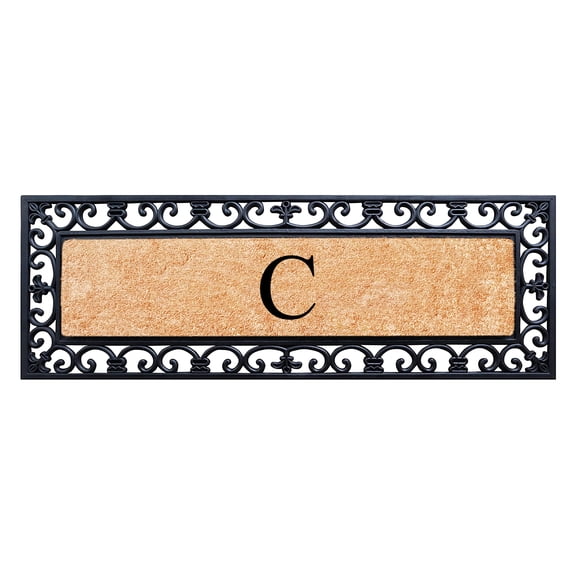 A1HC First Impression Exclusive Hand Crafted Myla Monogrammed Entry Doormat, Rubber Coir Mat Large Double Door Size - 18" x 48"