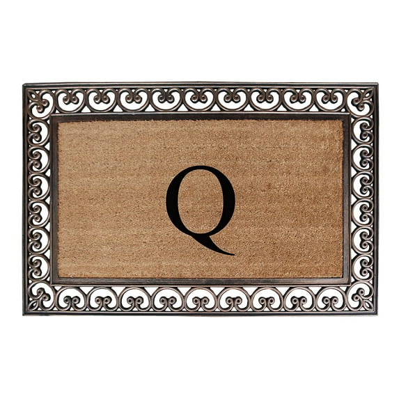 A1HC First Impression Natural Brown Rubber And Coir Classic Paisley Border Extra-large Double door Monogrammed Doormat - 30" x 48"