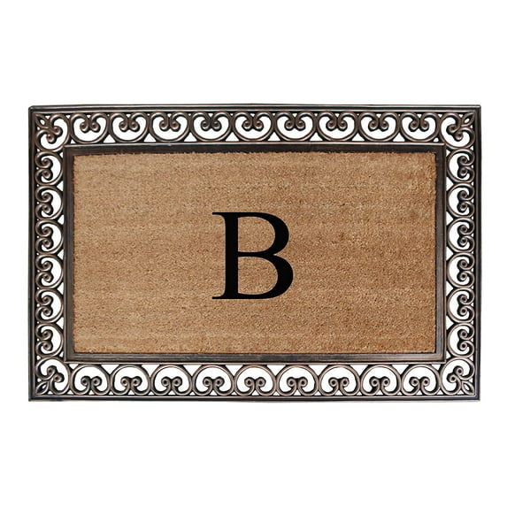A1HC First Impression Natural Brown Rubber And Coir Classic Paisley Border Extra-large Double door Monogrammed Doormat - 30" x 48"