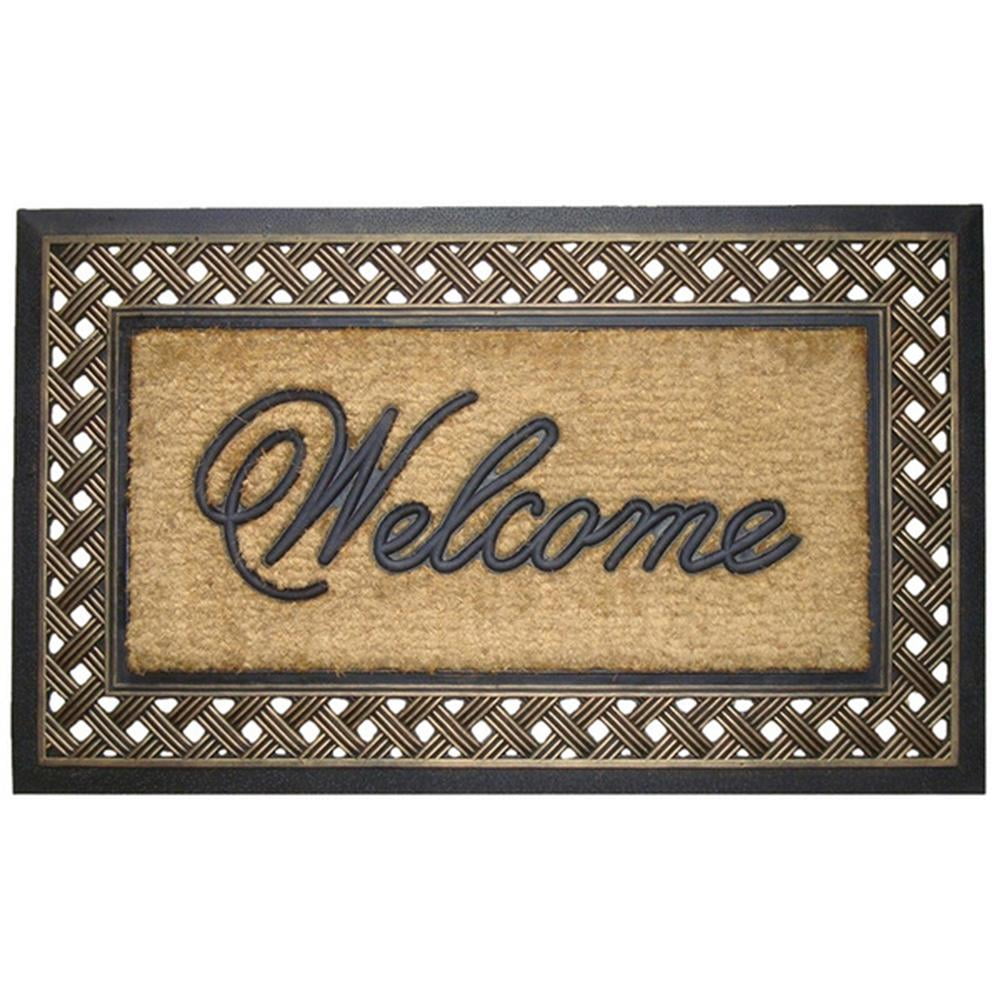 A1 Home Collections 38"×23" Natural Coir & Rubber Doormat - Decorative Welcome Design, Heavy Duty Coconut Fiber Entry Mat with Non-Slip Backing - Anti-Shed Treated, Low Profile Outdoor Front Door Mat