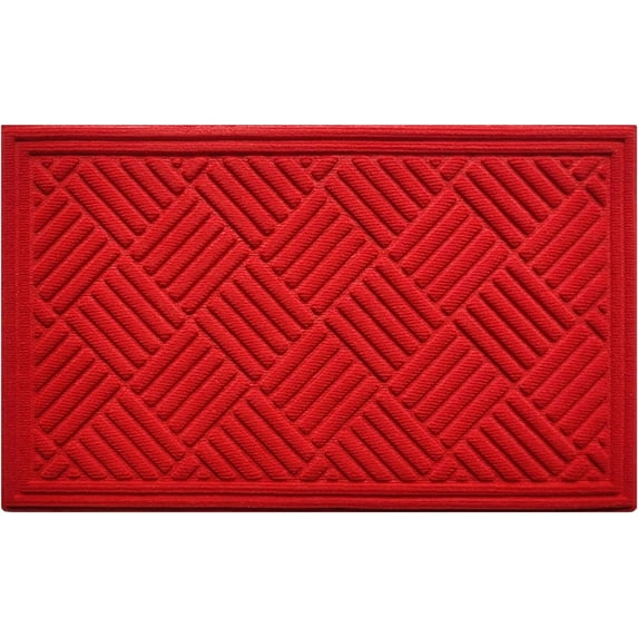 A1HC Indoor Outdoor Mat, Front and Back Entrance Welcome Mats, Front Door Patio Mats 16X24 Inches, Non-Slip Easy Clean Entrance Washable Doormats, Red Criss Cross