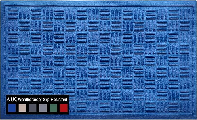 A1HC Indoor Outdoor Door Mat 18x30 inches, Non-Slip Welcome Entrance for Front and Back with Easy Clean, Blue