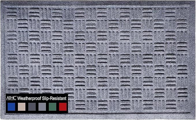 A1HC Indoor Outdoor Mat, Front and Back Entrance Welcome Mats, Front Door Patio Mats 18X30 Inches, Non-Slip Easy Clean Entrance Washable Doormats, Dark Grey