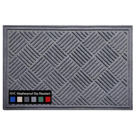 A1HC Indoor Outdoor Mat, Front and Back Entrance Welcome Mats, Front Door Patio Mats 24x36 Inches, Non-Slip Easy Clean Entrance Washable Large Size Doormats, Light Grey