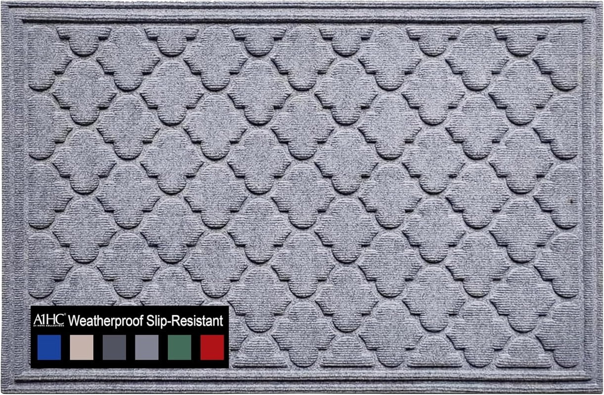 A1HC Indoor Outdoor Mat, Front and Back Entrance Welcome Mats, Front Door Patio Mats 24x36 Inches, Non-Slip Easy Clean Entrance Washable Large Size Doormats, Light Grey