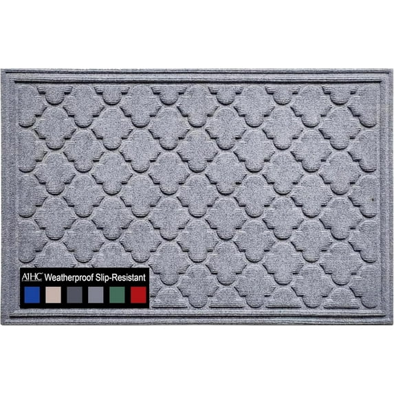 A1HC Indoor Outdoor Mat, Front and Back Entrance Welcome Mats, Front Door Patio Mats 24x36 Inches, Non-Slip Easy Clean Entrance Washable Large Size Doormats, Light Grey
