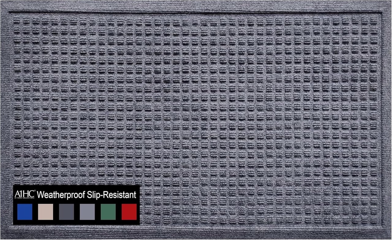A1HC Indoor Outdoor Mat, Front and Back Entrance Welcome Mats, Large Front Door Patio Mats 24x36 Inches, Non-Slip Easy Clean Entrance Washable Large Size Doormats, Dark Grey