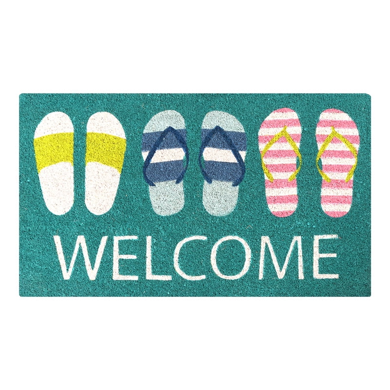 Coastal Slippers Welcome Coir Outdoor Door Mat 18" x 30"