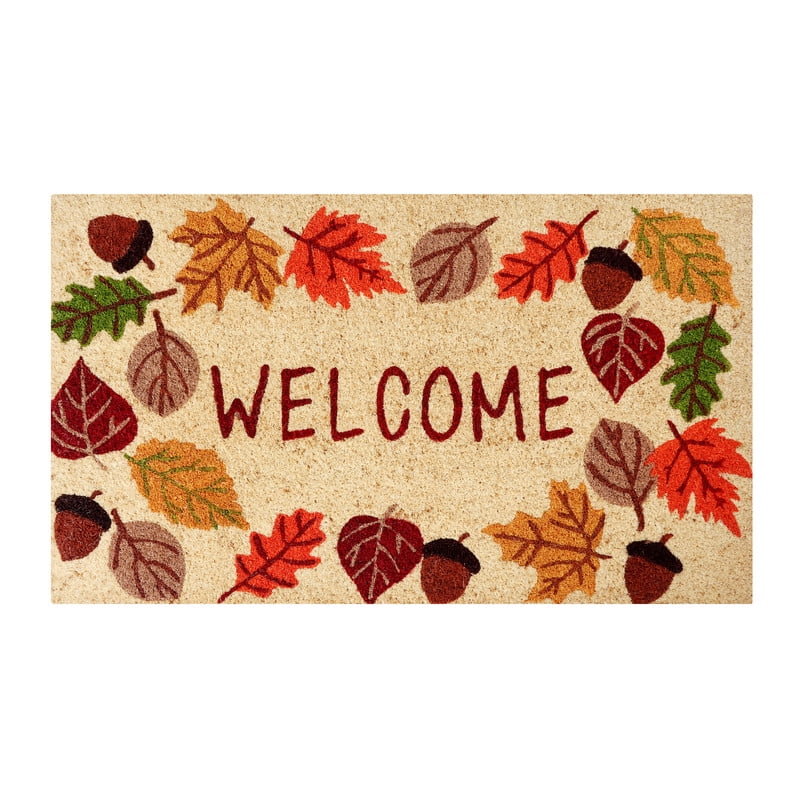 Bleached Leaves Welcome Coir Outdoor Fall Door Mat