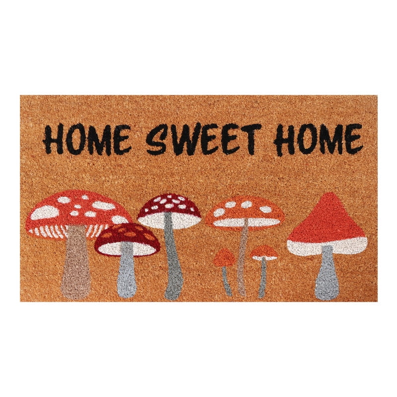 A1HC Natural Coco Coir Doormat, Sweet Home Mushroom, 18"x30", Durable Outdoor Welcome Mat, Non-Slip, Easy to Clean, Pet Friendly