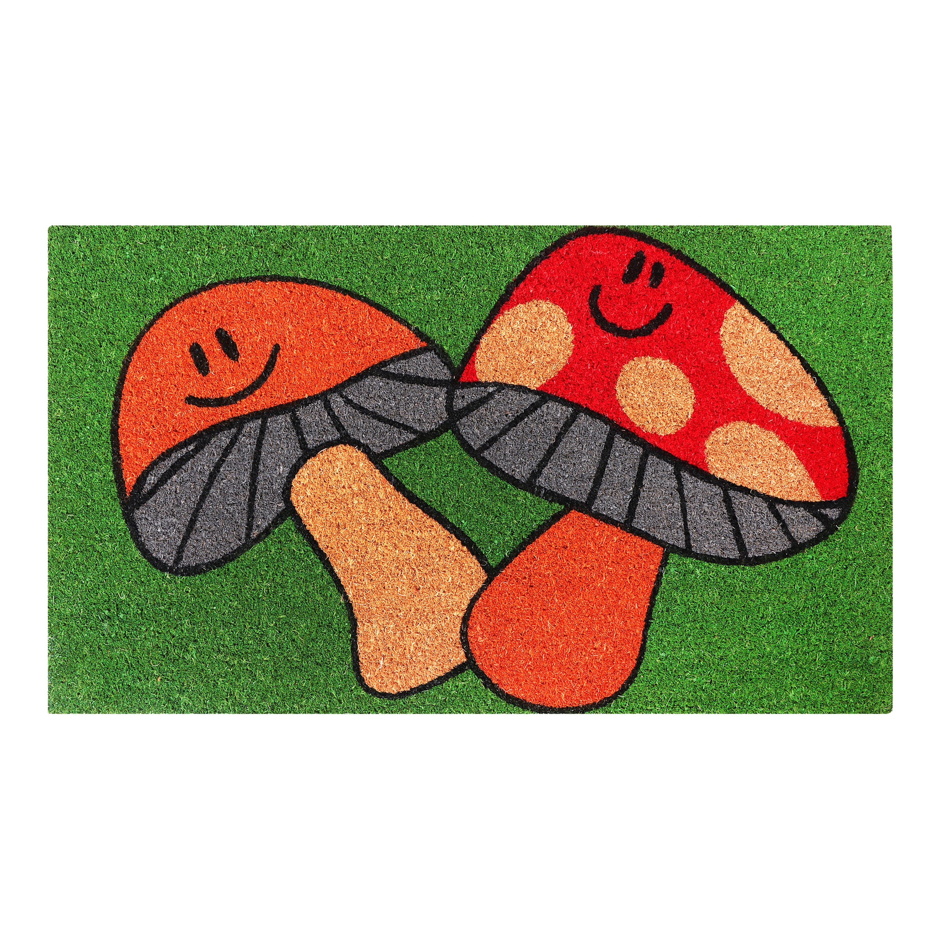 A1HC Dancing Mushroom Natural Coco Coir Doormat with Heavy-Duty Non-Slip PVC Backing, 18"x30", Durable Low-Profile Welcome Mat