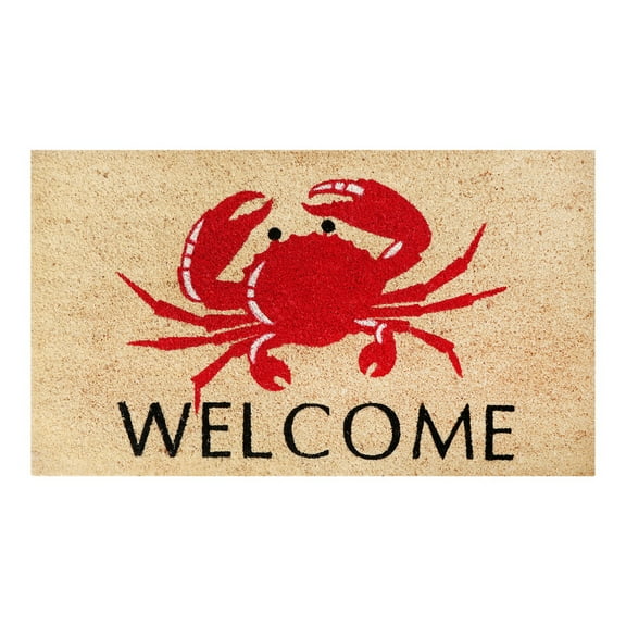 A1HC Natural Coco Coir Doormat, Red Crab Welcome, 18"x30", Durable Outdoor Welcome Mat, Non-Slip, Easy to Clean, Pet Friendly