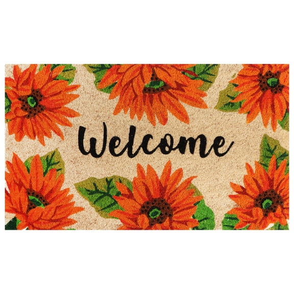 A1HC Natural Coco Coir Doormat, Orange Sunflower, 18"x30", Durable Outdoor Welcome Mat, Non-Slip, Easy to Clean, Pet Friendly