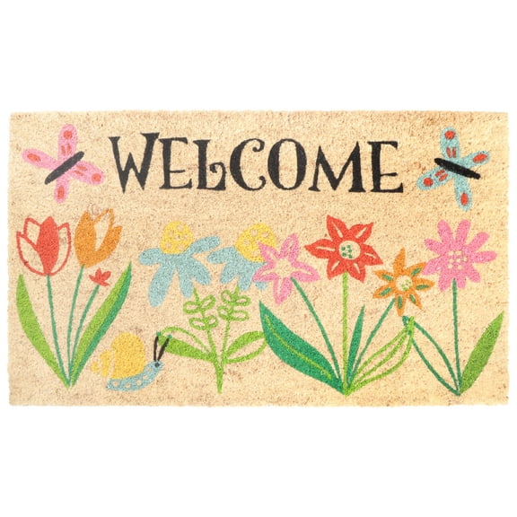 A1HC Natural Coco Coir Doormat, Spring Floral, 18"x30", Durable Outdoor Welcome Mat, Non-Slip, Easy to Clean, Pet Friendly