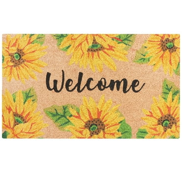 A1HC Natural Coco Coir Door Mat Spring Sunflower Doormat with Heavy Duty Non-Slip PVC Backing - 18" x 30" - Easy to Clean, Pet Friendly Outdoor Welcome Mat for Home, Low-Profile Durable Doormat