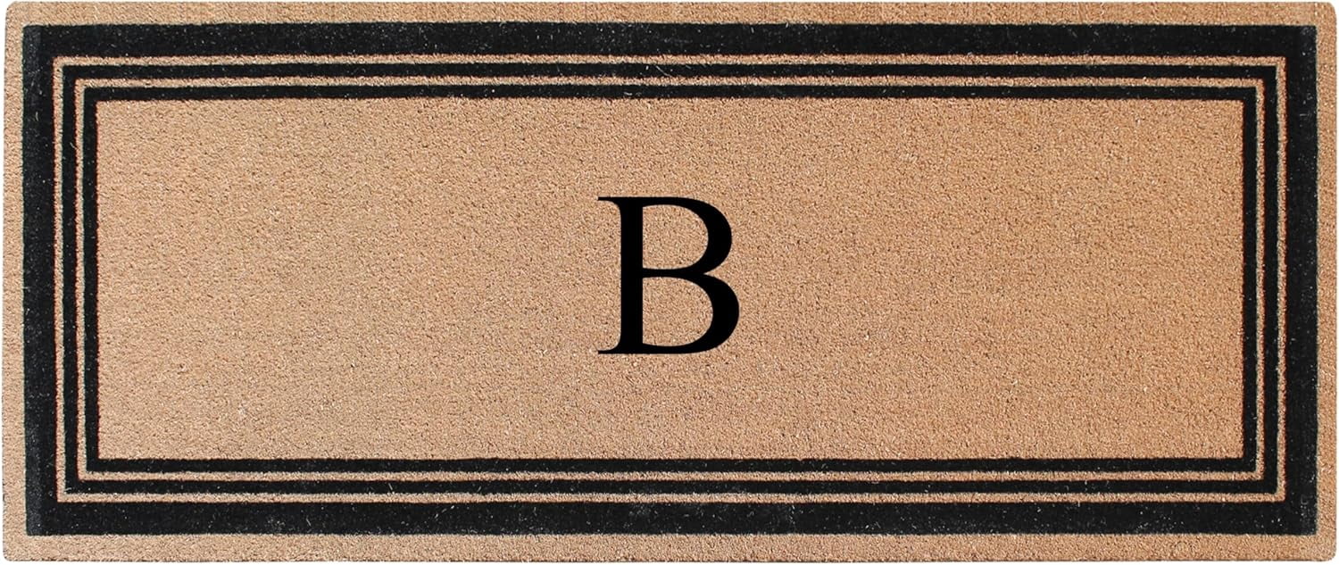 A1HC Natural Coir Flock Monogrammed Door Mat for Front Door, 24x57, Anti-Shed Treated Durable Doormat Outdoor Entrance, Heavy Duty, Thin Profile, Easy to Clean, Long Lasting, Front Door Entry Doormat