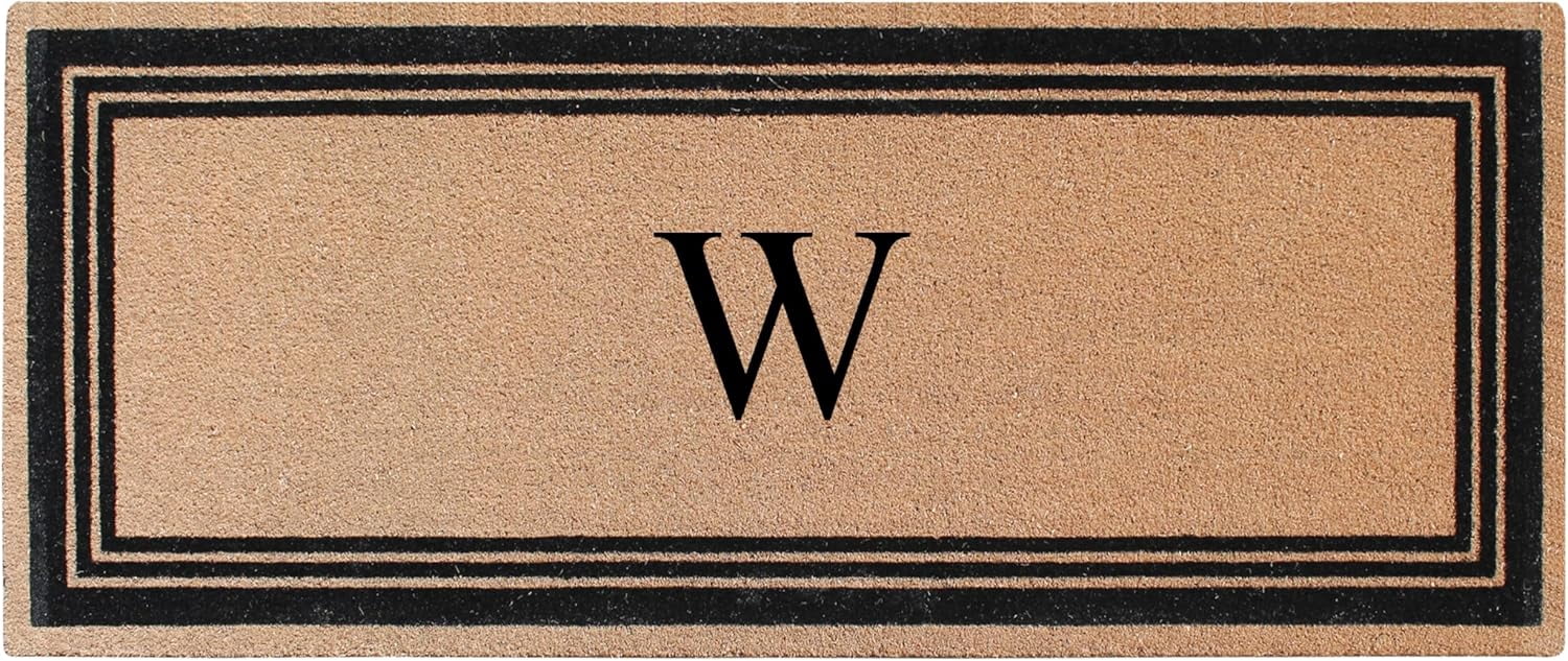 A1HC Natural Coir Flock Monogrammed Door Mat for Front Door, 24x57, Anti-Shed Treated Durable Doormat Outdoor Entrance, Heavy Duty, Thin Profile, Easy to Clean, Long Lasting, Front Door Entry Doormat
