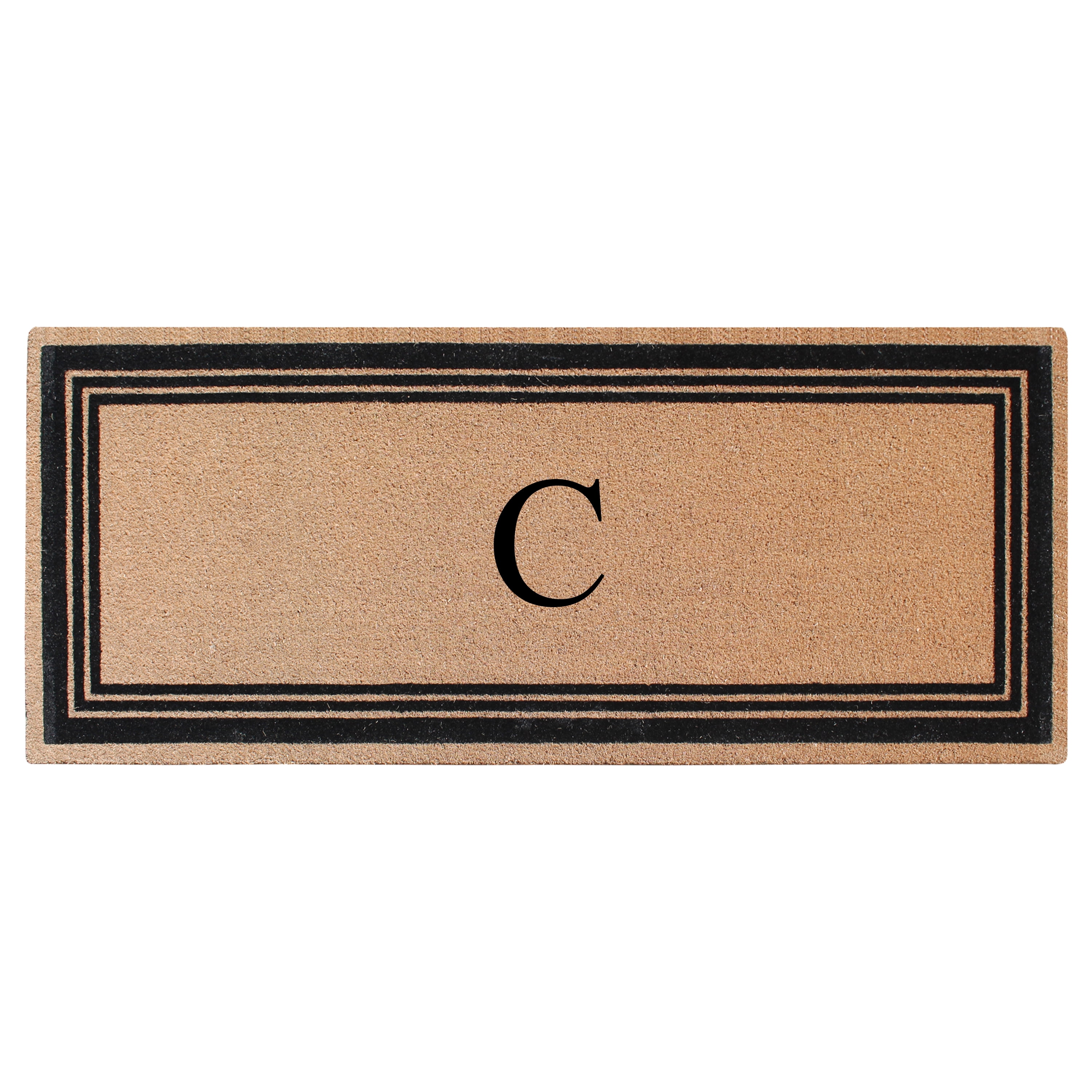 A1HC Natural Coir Flock Monogrammed Door Mat for Front Door, 24x57, Anti-Shed Treated Durable Doormat Outdoor Entrance, Heavy Duty, Thin Profile, Easy to Clean, Long Lasting, Front Door Entry Doormat