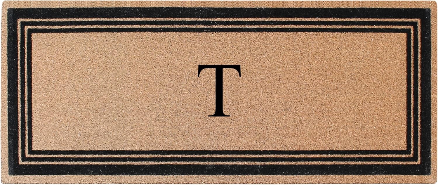 A1HC Natural Coir Flock Monogrammed Door Mat for Front Door, 24x57, Anti-Shed Treated Durable Doormat Outdoor Entrance, Heavy Duty, Thin Profile, Easy to Clean, Long Lasting, Front Door Entry Doormat