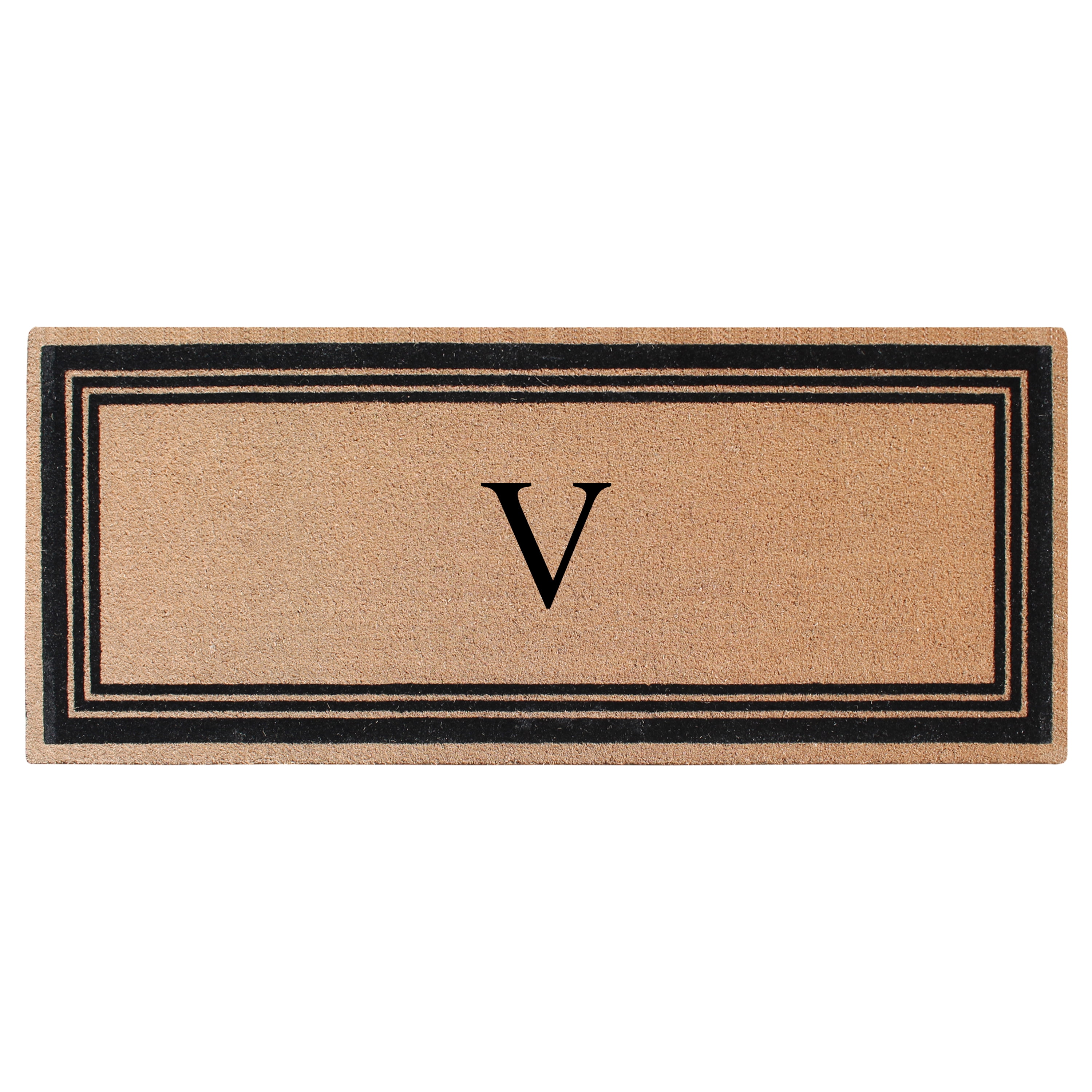 A1HC Natural Coir Flock Monogrammed Door Mat for Front Door, 24x57, Anti-Shed Treated Durable Doormat Outdoor Entrance, Heavy Duty, Thin Profile, Easy to Clean, Long Lasting, Front Door Entry Doormat