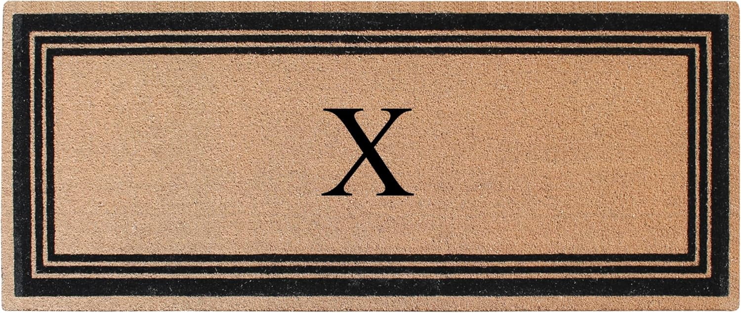 A1HC Natural Coir Flock Monogrammed Door Mat for Front Door, 24x57, Anti-Shed Treated Durable Doormat Outdoor Entrance, Heavy Duty, Thin Profile, Easy to Clean, Long Lasting, Front Door Entry Doormat