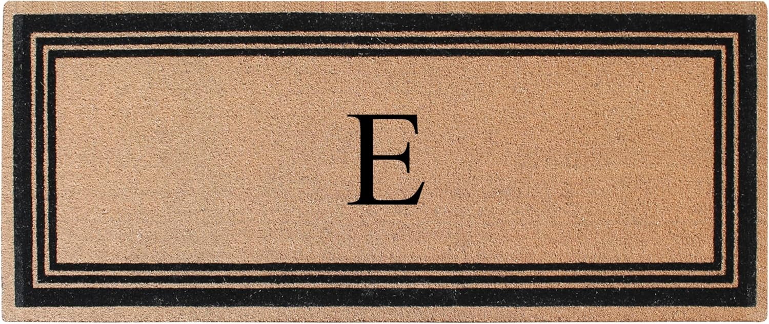 A1HC Natural Coir Flock Monogrammed Door Mat for Front Door, 24x57, Anti-Shed Treated Durable Doormat Outdoor Entrance, Heavy Duty, Thin Profile, Easy to Clean, Long Lasting, Front Door Entry Doormat