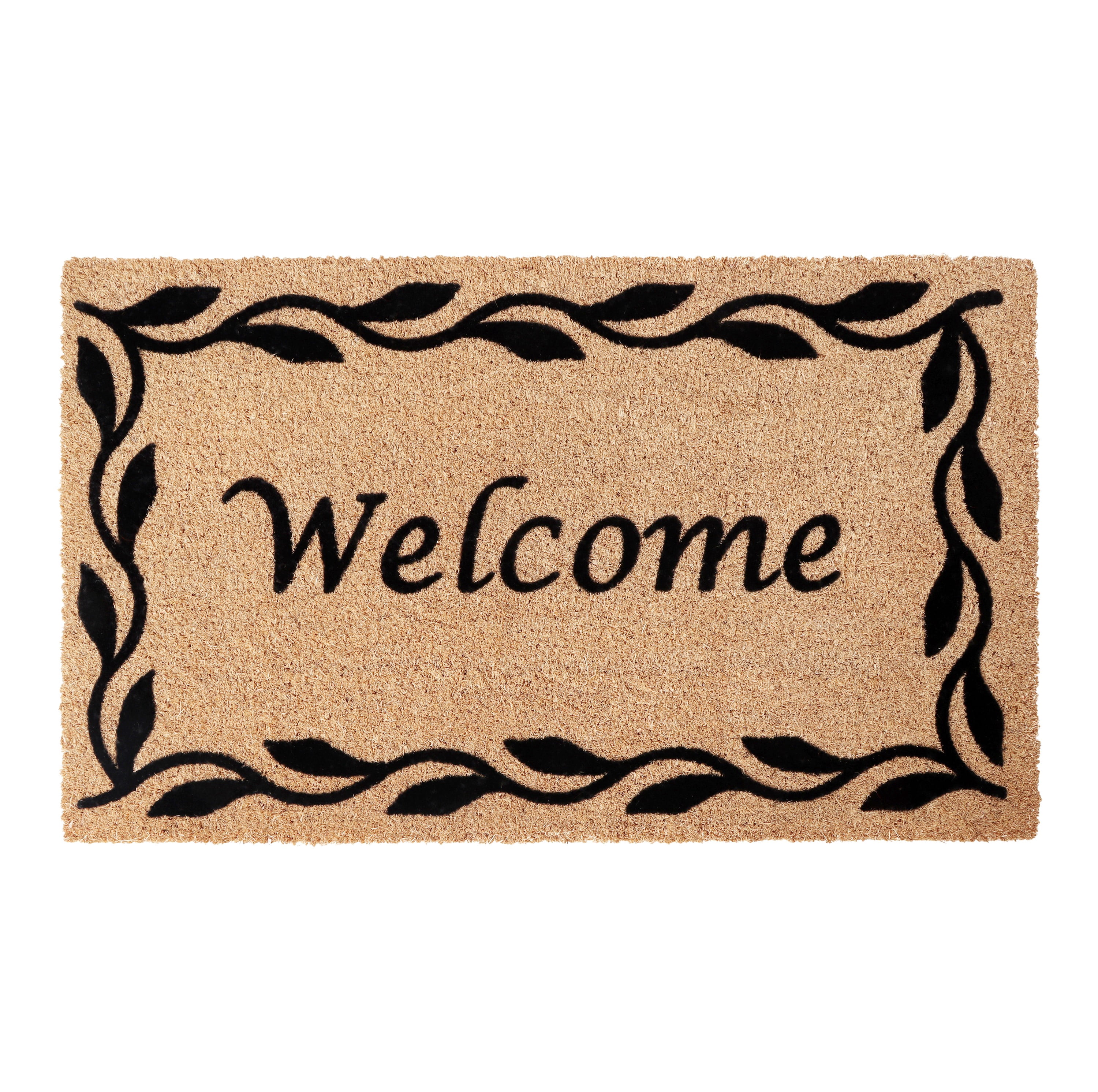 A1HC Natural Coir Flocked Doormat, Black Welcome , 18"x30", Durable Outdoor Mat, Non-Slip, Pet Friendly, Fade Resistant