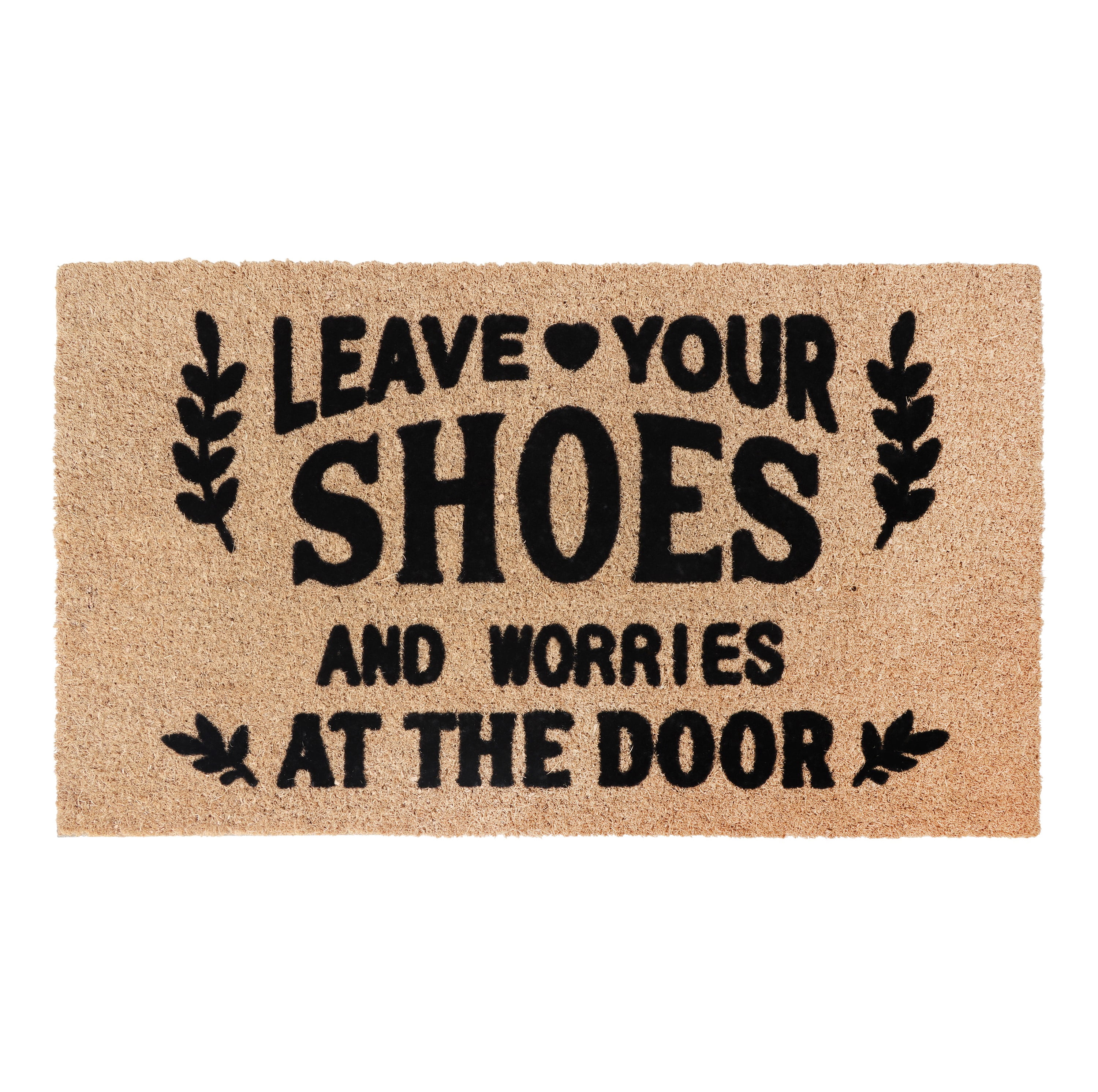 A1HC Natural Coir Flocked Doormat, Leave Your Shoes Black , 24"x36", Durable Outdoor Welcome Mat, Non-Slip, Pet Friendly, Fade Resistant